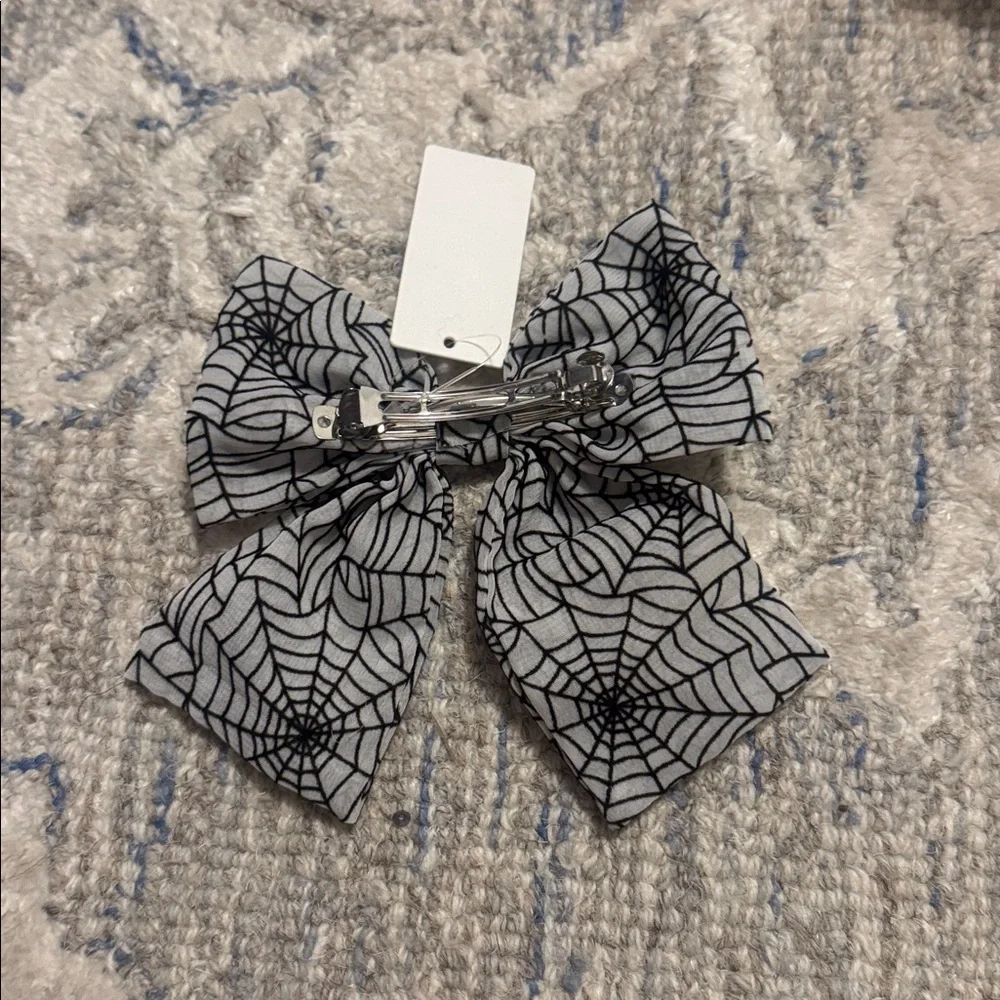 Black and White Spiderweb Bow Hair Clip - Kids Accessories